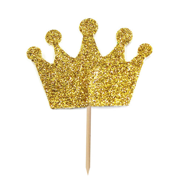 Glitter Crown Cupcake Toppers Gold