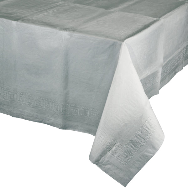 Plastic Lined Polytissue Tablecover Shimmering Silver