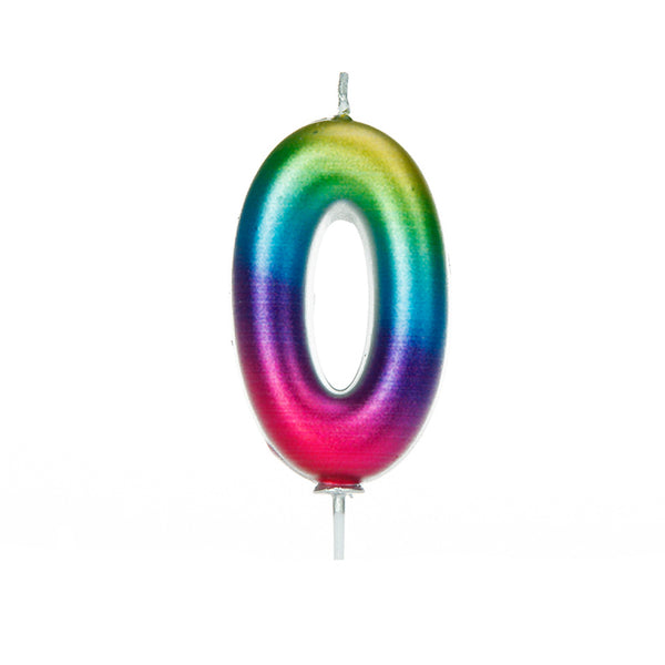 Age 0 Metallic Numeral Moulded Pick Candle Rainbow