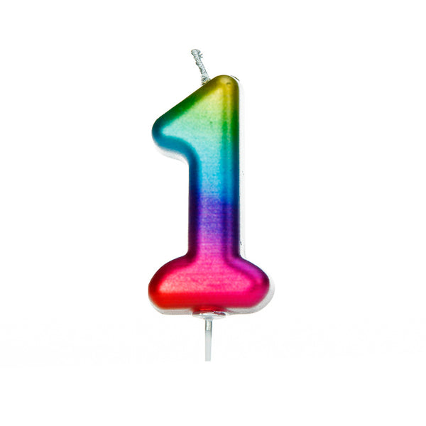 Age 1 Metallic Numeral Moulded Pick Candle Rainbow