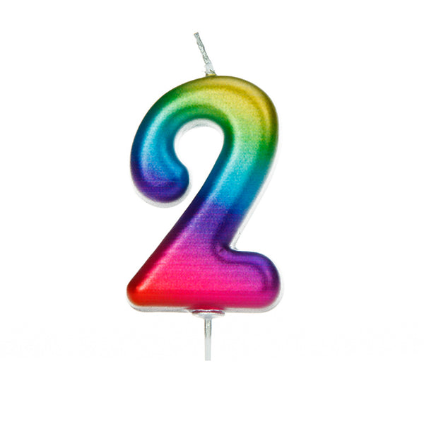 Age 2 Metallic Numeral Moulded Pick Candle Rainbow