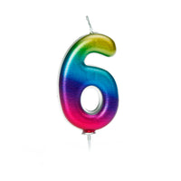 Age 6 Metallic Numeral Moulded Pick Candle Rainbow
