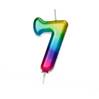 Age 7 Metallic Numeral Moulded Pick Candle Rainbow