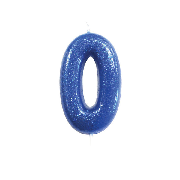 Age 0 Glitter Numeral Moulded Pick Candle Blue
