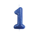 Age 1 Glitter Numeral Moulded Pick Candle Blue