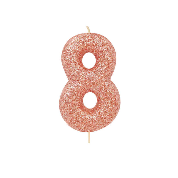 Age 8 Glitter Numeral Moulded Pick Candle Rose Gold