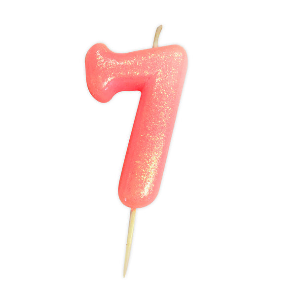 Age 7 Glitter Numeral Moulded Pick Candle Pink
