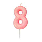 Age 8 Glitter Numeral Moulded Pick Candle Pink