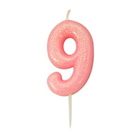 Age 9 Glitter Numeral Moulded Pick Candle Pink