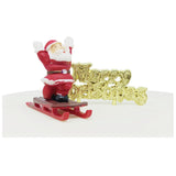 Father Christmas on Sleigh Plastic Cake Topper & Gold Merry Christmas Motto