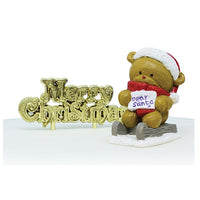 Dear Santa Teddy Bear Resin Cake Topper & Gold Merry Christmas Motto