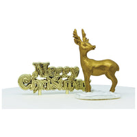 Gold Stag Resin Cake Topper & Gold Merry Christmas Motto Luxury Boxed