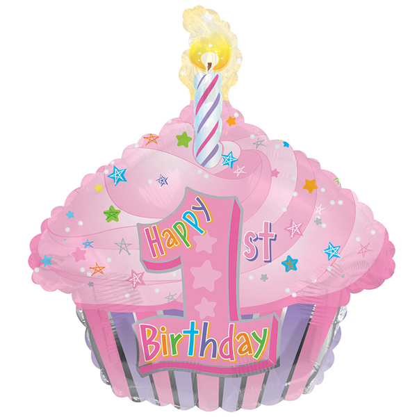1st Birthday Cupcake Pink Shaped Foil Balloon