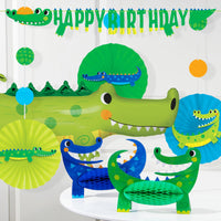 Alligator Party Hanging Paper Fans with Attachments