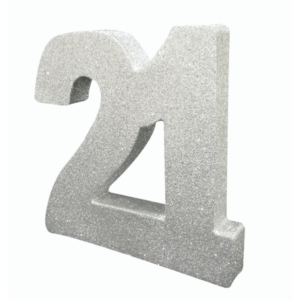 Number 21 Glitter Table Decoration Silver