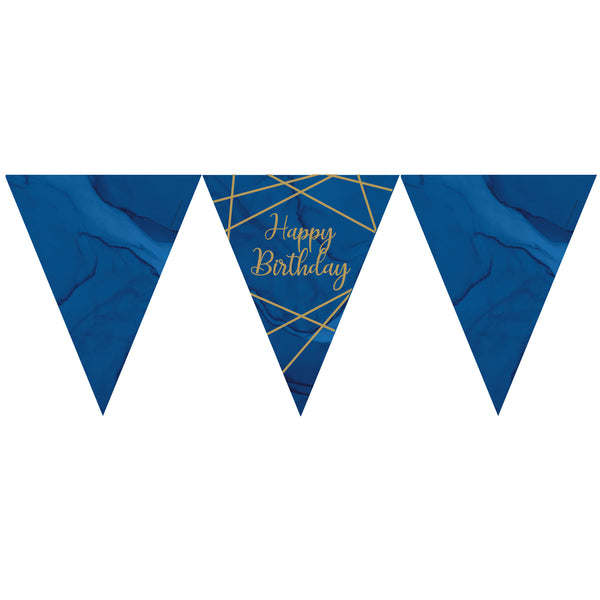 Navy and Gold Geode Paper Flag Bunting Happy Birthday Foil Stamped