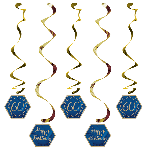 Navy and Gold Geode Age 60 Dizzy Danglers Assorted Foil Stamped
