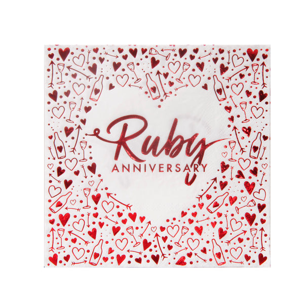 Ruby Anniversary Lunch Napkins 3 ply Foil Stamped