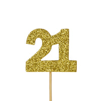 Glitter '21' Numeral Cupcake Toppers Gold