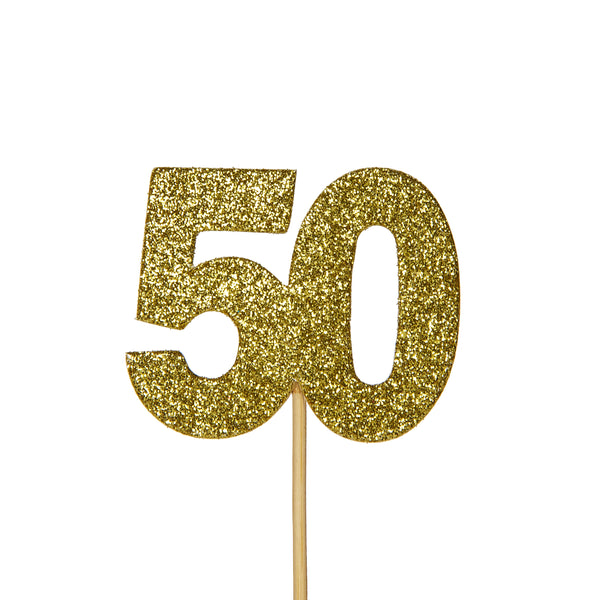 Glitter '50' Numeral Cupcake Toppers Gold