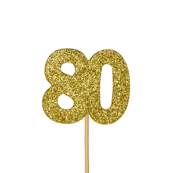 Glitter '80' Numeral Cupcake Toppers Gold