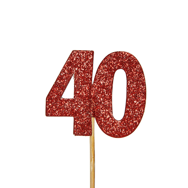 Glitter '40' Numeral Cupcake Toppers Ruby