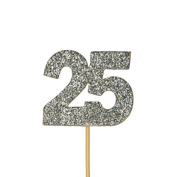 Glitter '25' Numeral Cupcake Toppers Silver