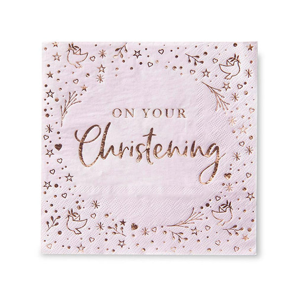 Pink On Your Christening Lunch Napkins 3 ply Foil Stamped