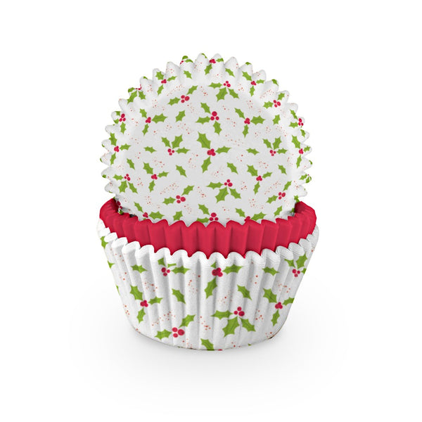 Holly Print Cupcake Cases