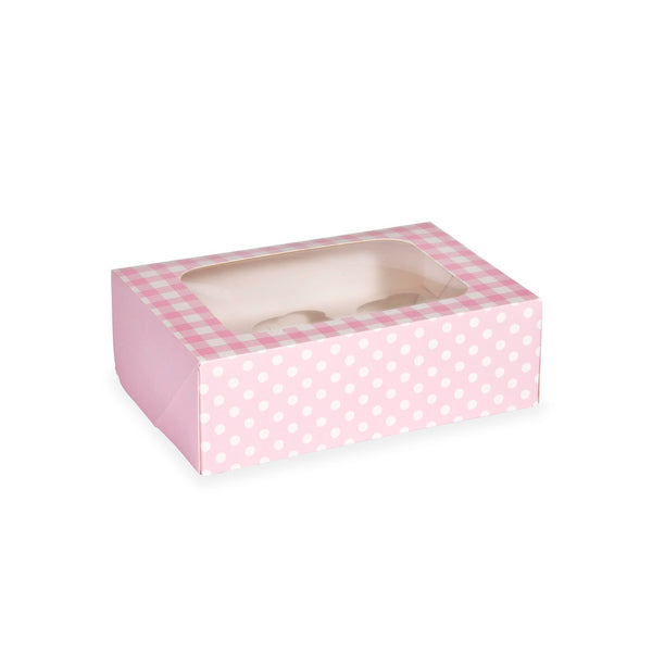 Pink Gingham Cupcake Box for 6 Cupcakes