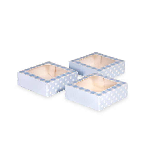Blue Gingham Small Square Treat Boxes with Window