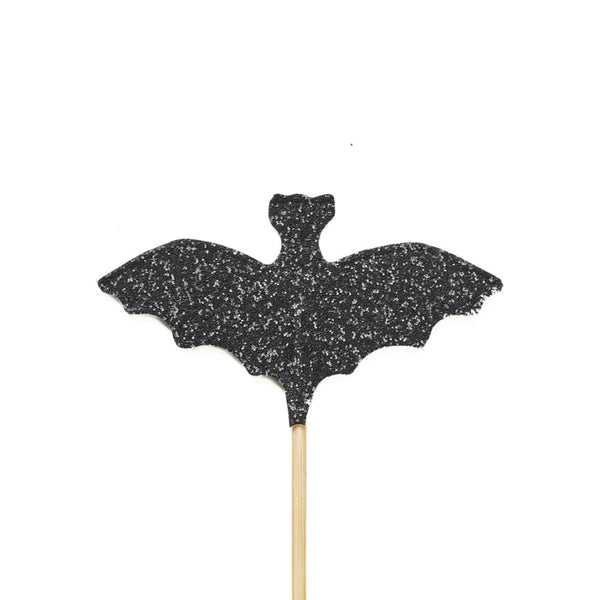 Halloween Glitter Bat Cupcake Toppers Black