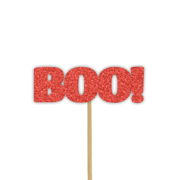 Glitter Halloween Boo Cupcake Toppers Red