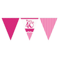 Perfectly Pink 40th Birthday Paper Flag Bunting