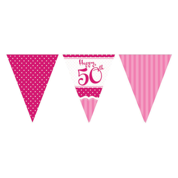 Perfectly Pink 50th Birthday Paper Flag Bunting