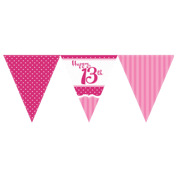 Perfectly Pink 13th Birthday Paper Flag Bunting