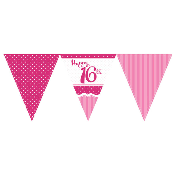 Perfectly Pink 16th Birthday Paper Flag Bunting