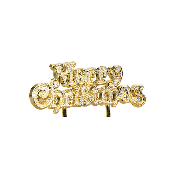 Merry Christmas Motto Cake Toppers Gold Bulk