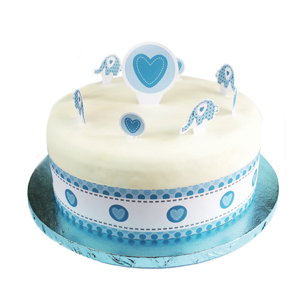 Sweet Baby Elephant Blue Cake Topper Kit with Stickers