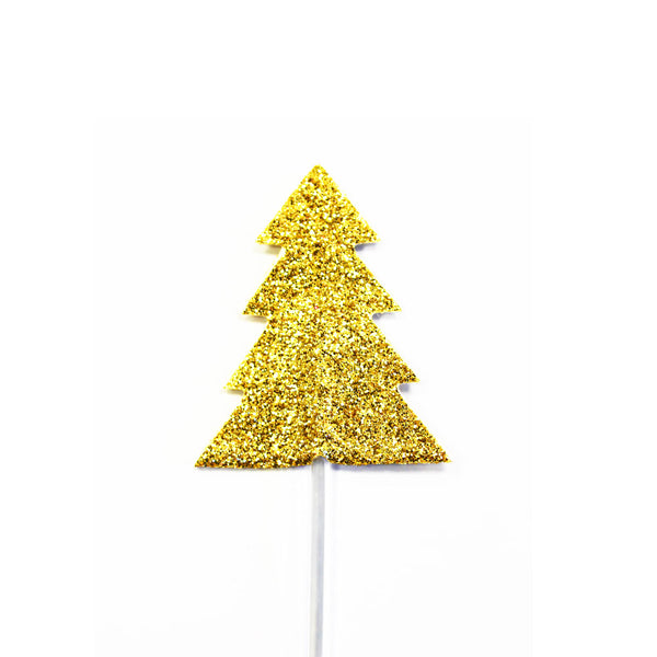 Glitter Christmas Tree Cupcake Toppers Gold
