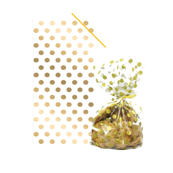 Gold Polka Dot Cello Treat Bags with Twist Ties