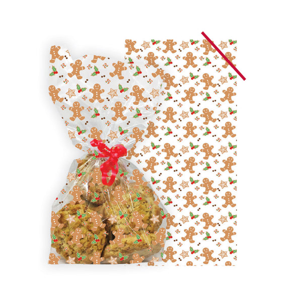 Gingerbread Pattern Cello Treat Bags with Twist Ties