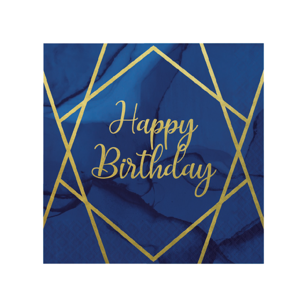 Navy and Gold Geode Lunch Napkins 3 ply Happy Birthday Foil Stamped
