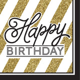 Black and Gold Happy Birthday Lunch Napkins 3 ply