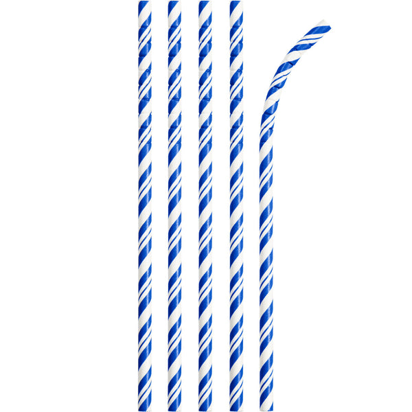Cobalt Blue Striped Paper Straws with ECO-FLEX® Technology