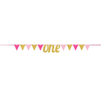 One Glitter Ribbon Banner Pink
