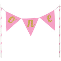 Milestone 'One' 1st Birthday Cake Banner Topper Pink