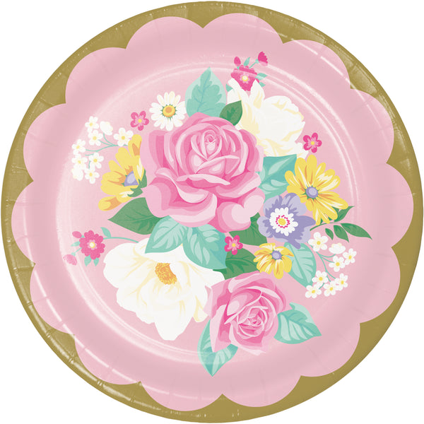 Floral Tea Party Paper Dinner Plates Sturdy Style