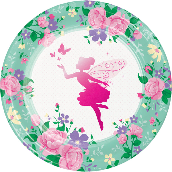 Floral Fairy Sparkle Paper Dinner Plates Foil