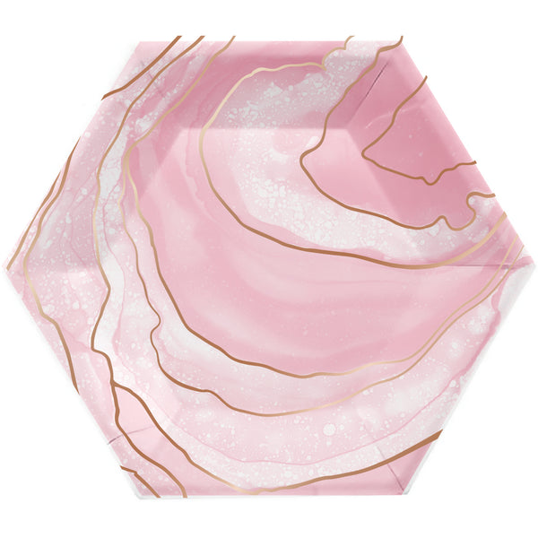Rosé All Day Geode Paper Lunch Plates Shaped Rose Gold Foil
